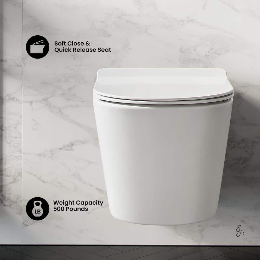 Glossy White Ceramic Wall-Hung Round Dual Flush Toilet