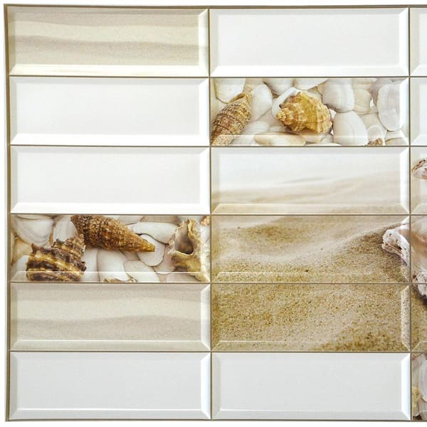 Dundee Deco 3D Falkirk Retro 10/1000 in. x 38 in. x 19 in. White Faux Pearl Shells PVC Wall Panel