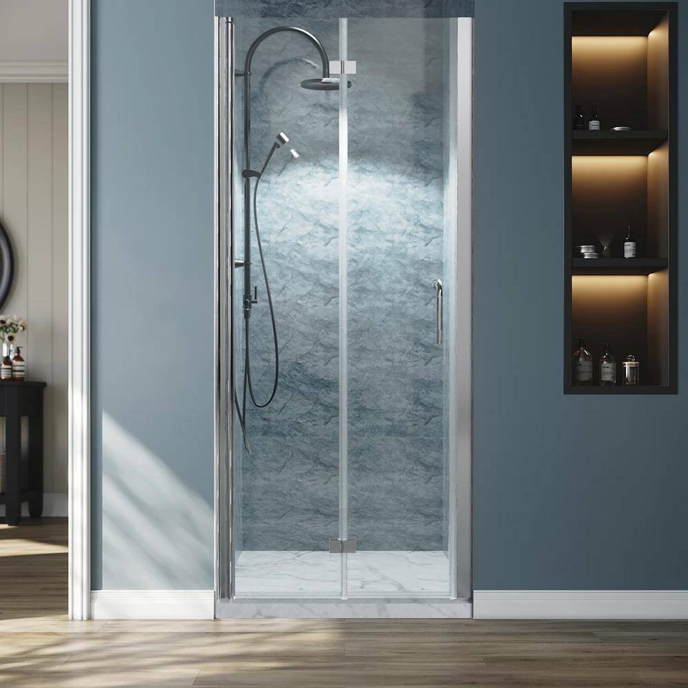 32 in. W x 72 in. H BiFold Frameless Shower Door in Chrome with Clear Glass price history on PriceWatchPro