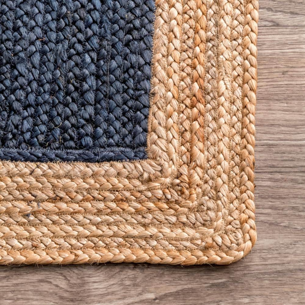 Braided Blue Jute Handmade Rectangular Easy-Care Rug