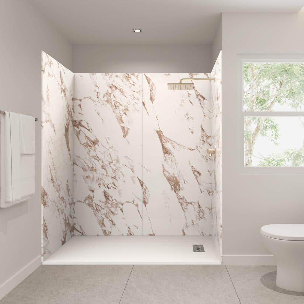Caramel 36 in. x 72 in. x 84 in. Solid Composite Stone Alcove Shower Kit with Walls and White Pan Base L/R Drain price history on PriceWatchPro
