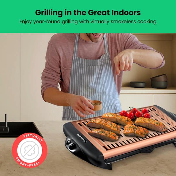 Chefman Electric Copper Smokeless Indoor Grill with Non-Stick Cooking  Surface and Adjustable Temperature RJ23-SG-COPPER - The Home Depot