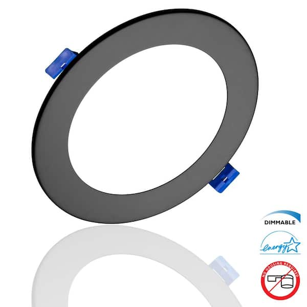 NICOR DLE Series 6 in. Round 3000K Black Integrated LED Recessed Canless Downlight with Trim