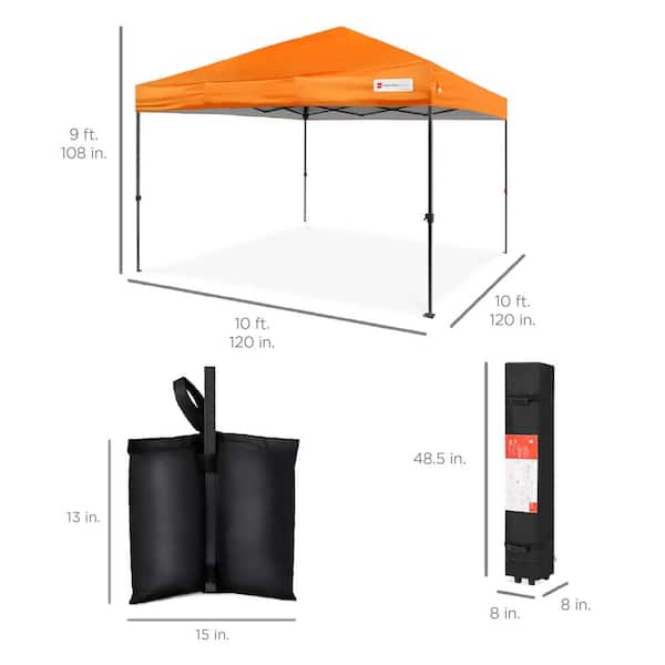 Best Choice Products 10x10ft Easy Setup Pop Up Canopy Instant Portable Tent w 1 Button Push Carry Case Orange