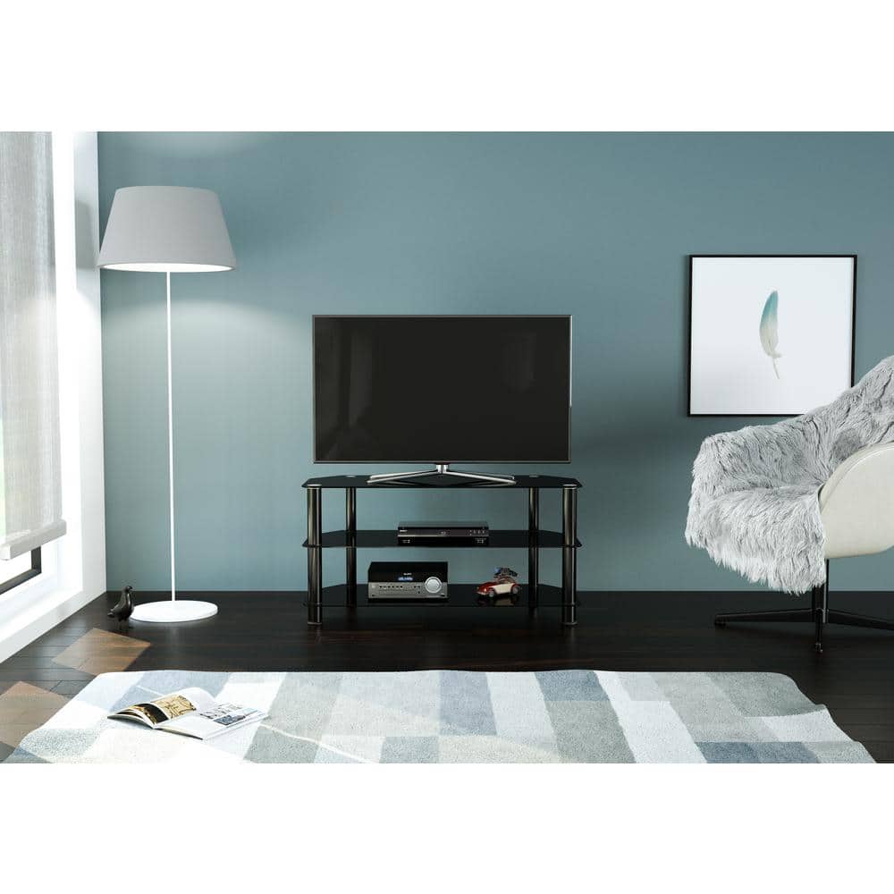 Modern Black Aluminum Corner TV Stand with Glass Shelves