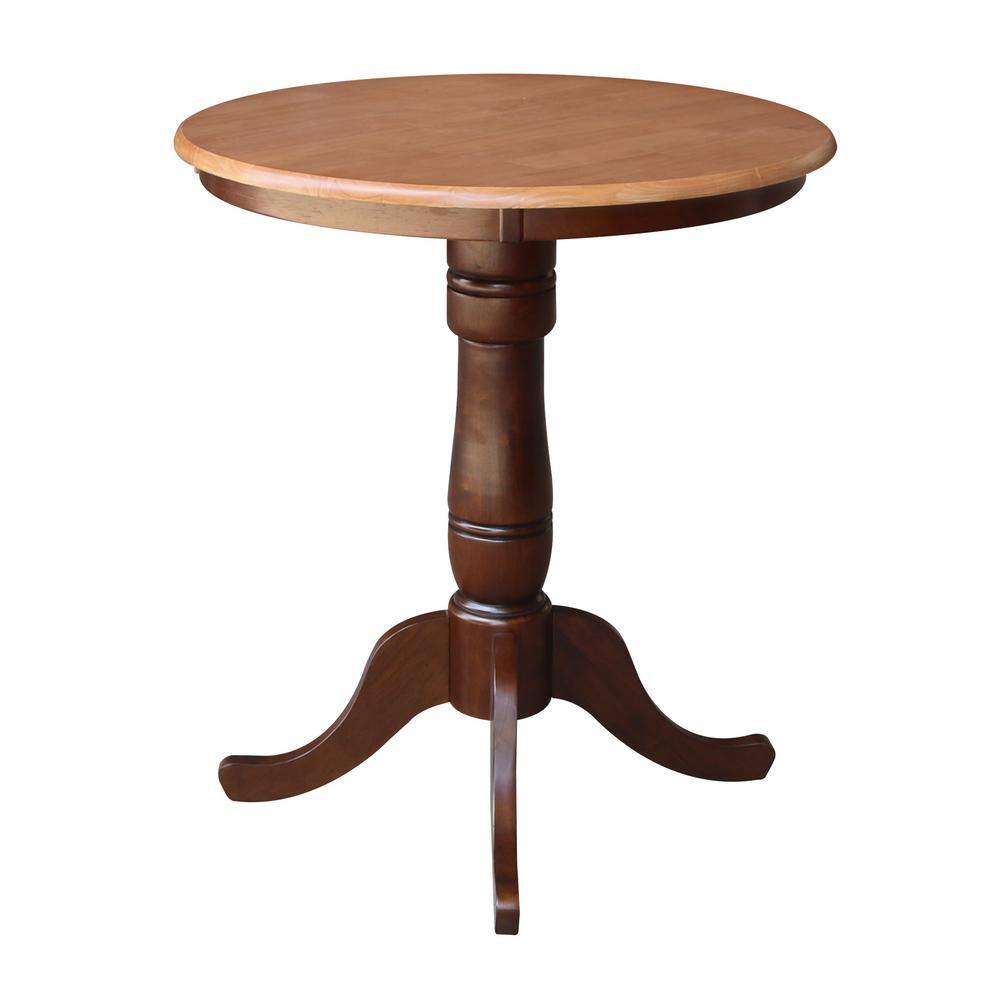 Farmhouse Charm 33" Round Extendable Wood Counter Height Table in Cinnamon
