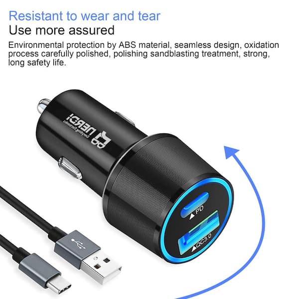 Dual Port Fast Car Charger with USB A and USB C for iPhone 13 Series, 12 Series, Samsung, Huawei Xiaomi, Oppo, etc.