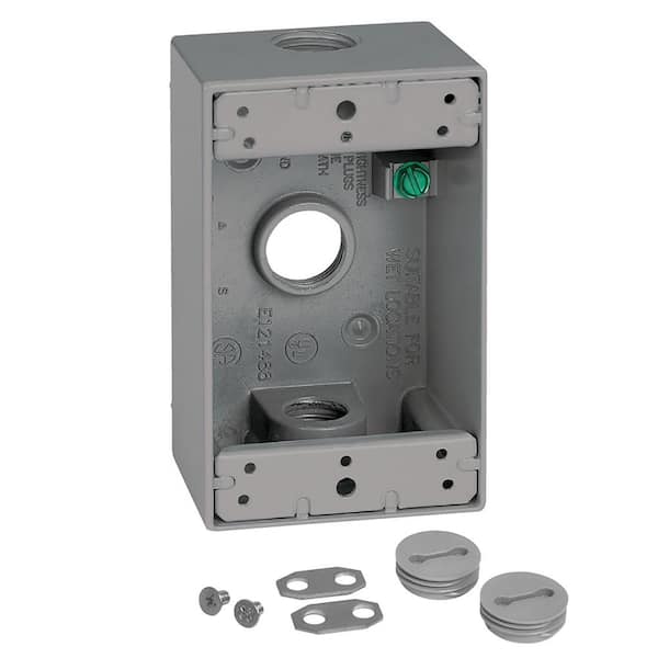 Commercial Electric 1-Gang Metal Weatherproof Electrical Outlet Box with (3) 3/4 inch Holes, Gray