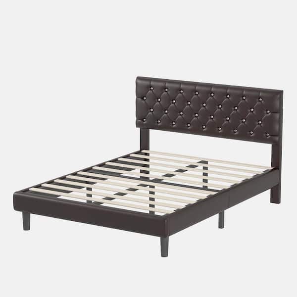 wetiny Brown Metal Frame Full Platform Bed with Storage
