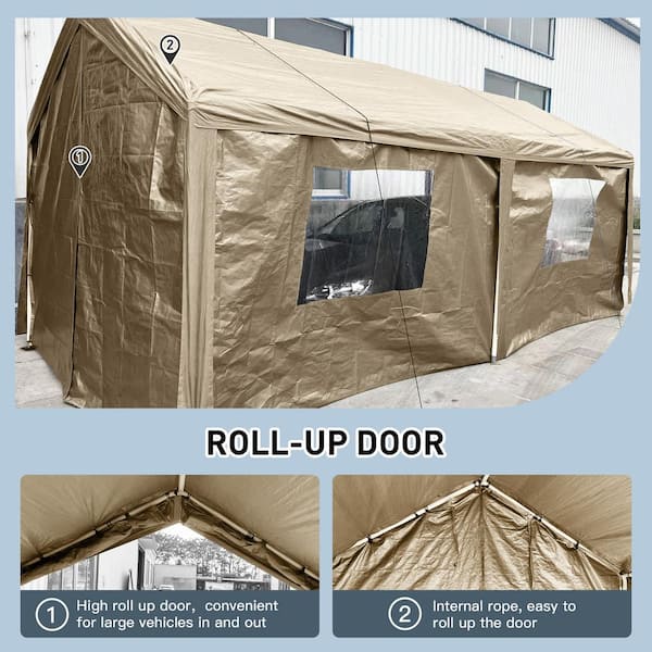 Zeus & Ruta 10 ft. x 20 ft. Khaki Portable Carport Garage Tent