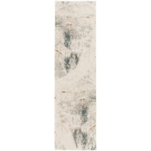 Desire Ivory Grey Blue 2 ft. x 8 ft. Abstract Contemporary Runner Area Rug