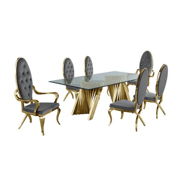 Best Quality Furniture Becky 7Piece Rectangular Glass Top with Gold