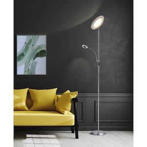 70 in. Satin Nickel Modern Slim LED Torchiere Floor Lamp with Reading Light and Remote
