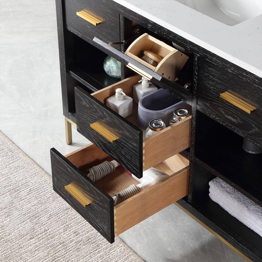 Kesia 48" Black Oak Bathroom Vanity with White Stone Countertop