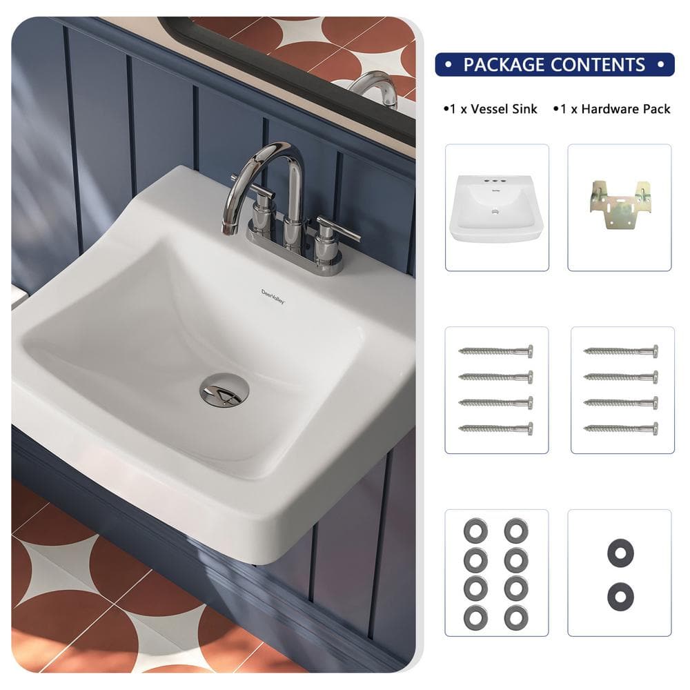 19'' White Ceramic Wall-Mount Bathroom Sink with Faucet Hole