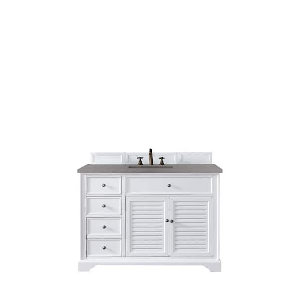 James Martin Vanities Savannah 48 in. W x 23.5 in.D x 34.3 in. H Single Bath Vanity in Bright White with Quartz Top in Grey Expo