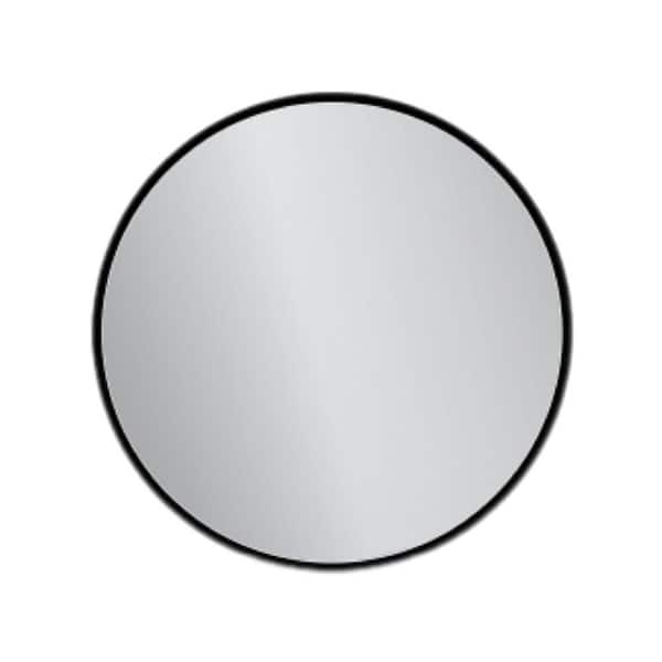 PRIMROSE CARNATION LLC Black 26 in. W x 26 in. H Round Metal Framed Wall Mount Bathroom Vanity Mirror with Medicine Cabinet and 2-Shelnves