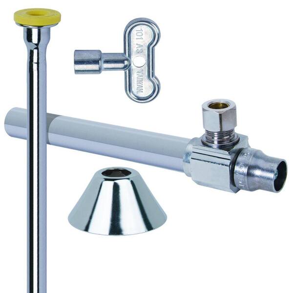 BrassCraft Toilet Kit: 1/2 in. Sweat x 3/8 in. Comp 1/4 Turn Angle Ball Valve with Key 5 in. Extension 12 in. Riser Flange