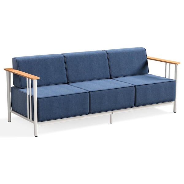 Minimalism 3-Seat Metal Outdoor Patio Sofa Sectional Couch with Dark Gray Cushions