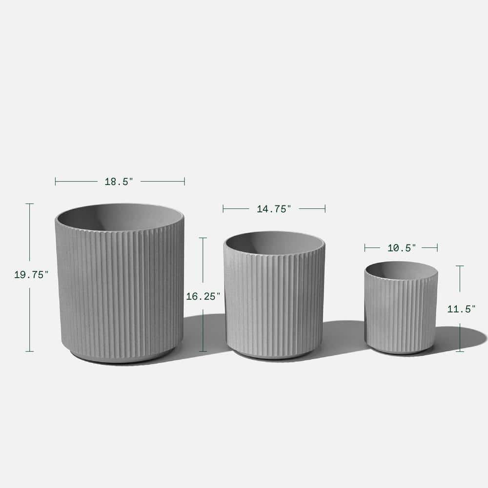 Gray Fluted Concrete-Composite Indoor/Outdoor Planter Set