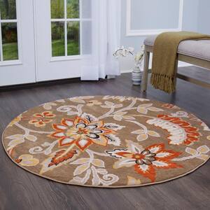 Tremont Teaneck Taupe/Pink 3 ft. Floral Round Area Rug