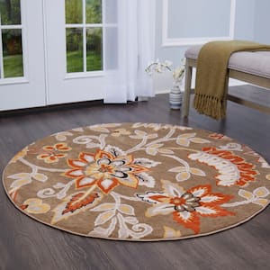 Tremont Teaneck Taupe/Pink 5 ft. Floral Round Area Rug