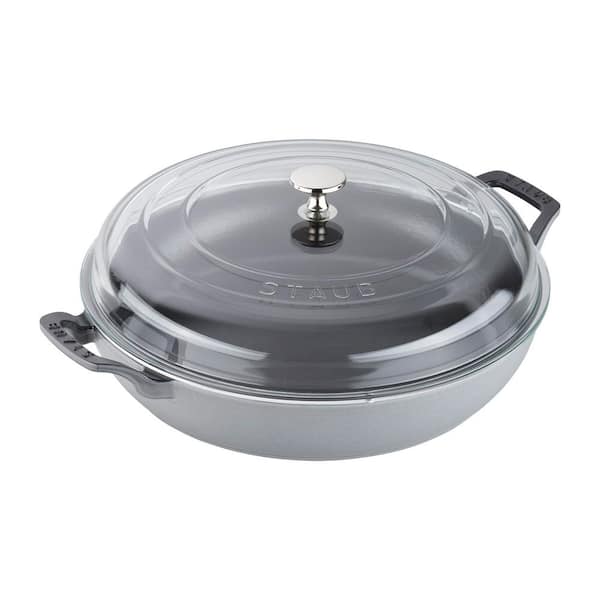 3.5 qt. Enameled Cast Iron Braiser, Made in France with Glass Lid - Graphite Grey