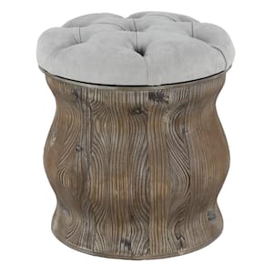 18 in. Light Gray Storage Stool with Tufted Seat