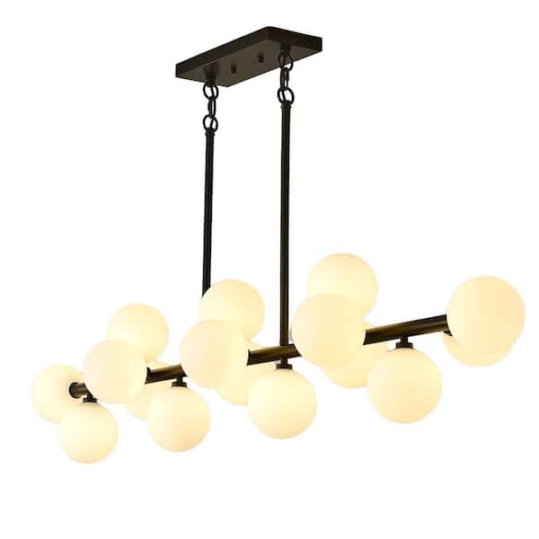 16-Lights Black Mid Century Modern Chandelier Over Table, Globe Sputnik Pendant Light Fixture for Dining Room Kitchen