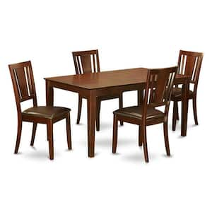 5-Piece Rectangle Mahogany Finish Solid Wood Top Dining table with 4 Chairs with Lattice Back