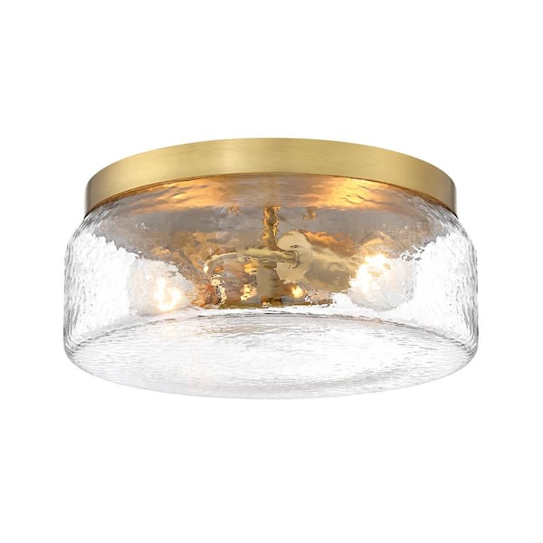 Designers Fountain Rose Marie 13 in. 2-Light Brushed Gold Mid-Century Modern Semi Flush Mount with Clear Rippled Glass Shade for Bedrooms