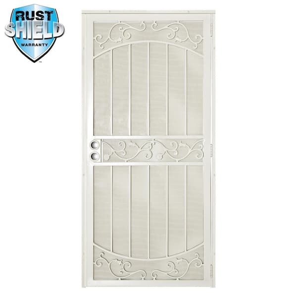 Unique Home Designs 36 in. x 80 in. La Entrada Rust Shield Navajo White Surface Mount Outswing Steel Security Door, Perforated Metal Screen