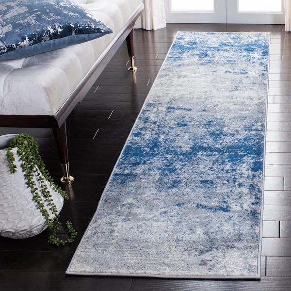 Brentwood 2 ft. x 16 ft. Gray/Navy Abstract Runner Rug