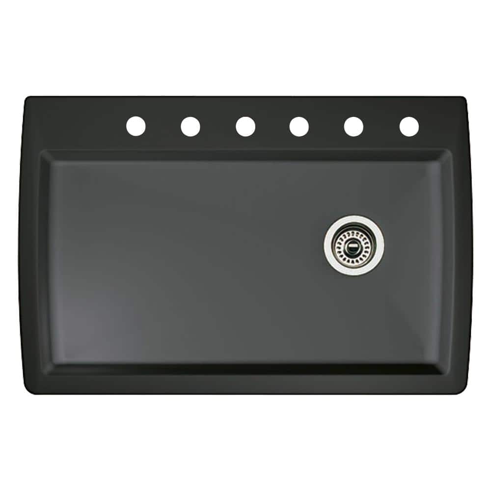 Diamond Dual-Mount Granite 33.5 in. 6-Hole Single Bowl Kitchen Sink in Anth