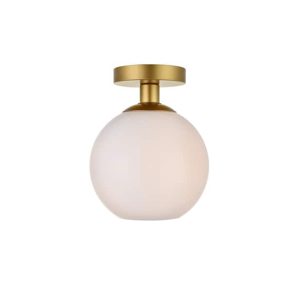 Unbranded Timeless Home Blake 7.9 in. W x 9.3 in. H 1-Light Brass and Frosted White Glass Flush Mount
