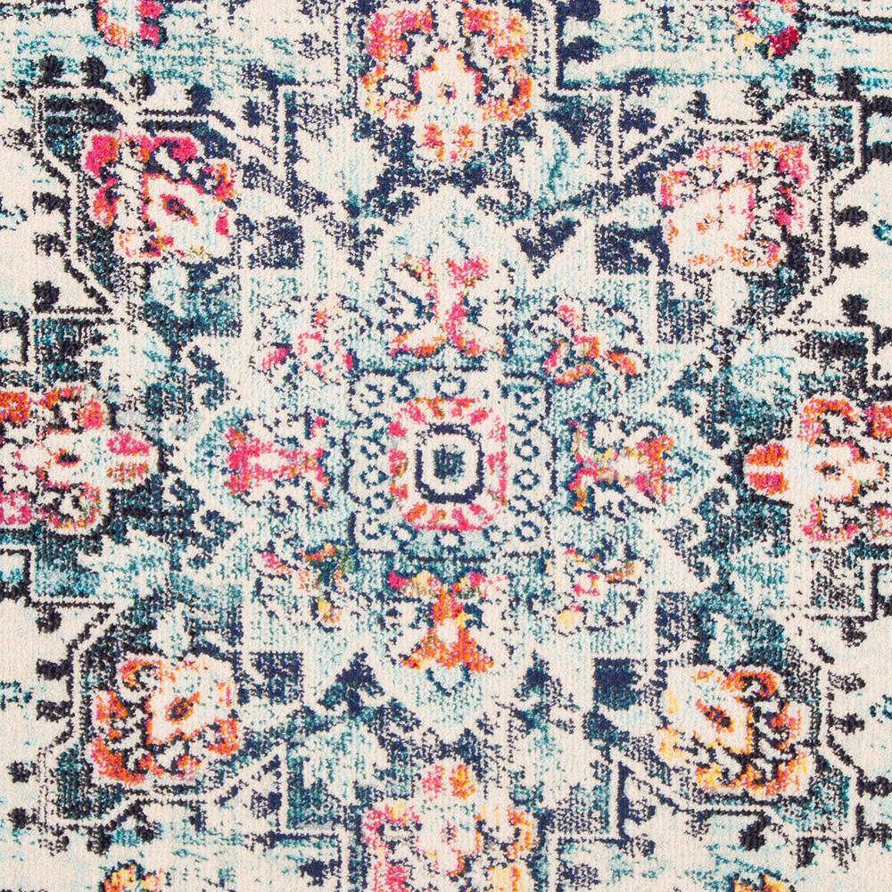Hand-Knotted Cream and Blue Round Synthetic Rug