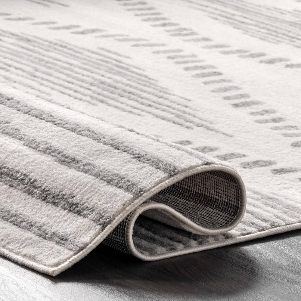 Light Gray Rectangular Striped Synthetic Area Rug