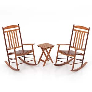 3-Piece Outdoor Rocking Set - Textilene Mesh Rocking Chairs With Wood Armrests & Tempered Glass Side Table, Patio Bistro Set