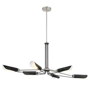 Turbine 6-Light Brushed Nickel and Black Island Chandelier with Steel Shades
