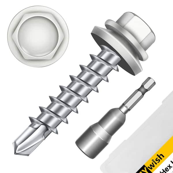 #10 x 1 in. White Galvanized Hex Head Self Drilling Metal Roofing Screws with EPDM Rubber Washer (50-Piece/Case)