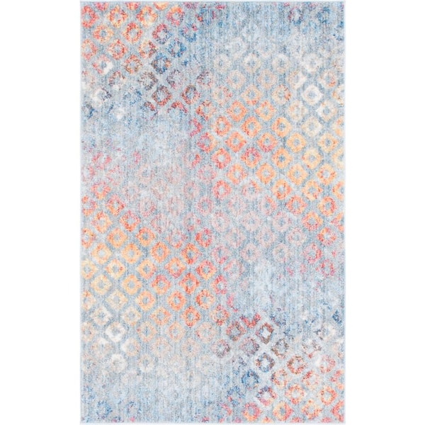 Unique Loom Blue 3 ft. 3 in. x 5 ft. 3 in. Rainbow Area Rug