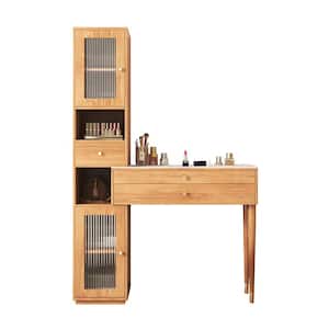 42 in. Clear Wood 2 Drawer Dresser with Side Cabinet