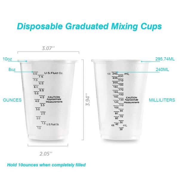 8 oz. Plastic and Wood Measuring Cups and Stirring Sticks for Mixing Paint, Pigments, Epoxy Resins and Resins (100-Pack)