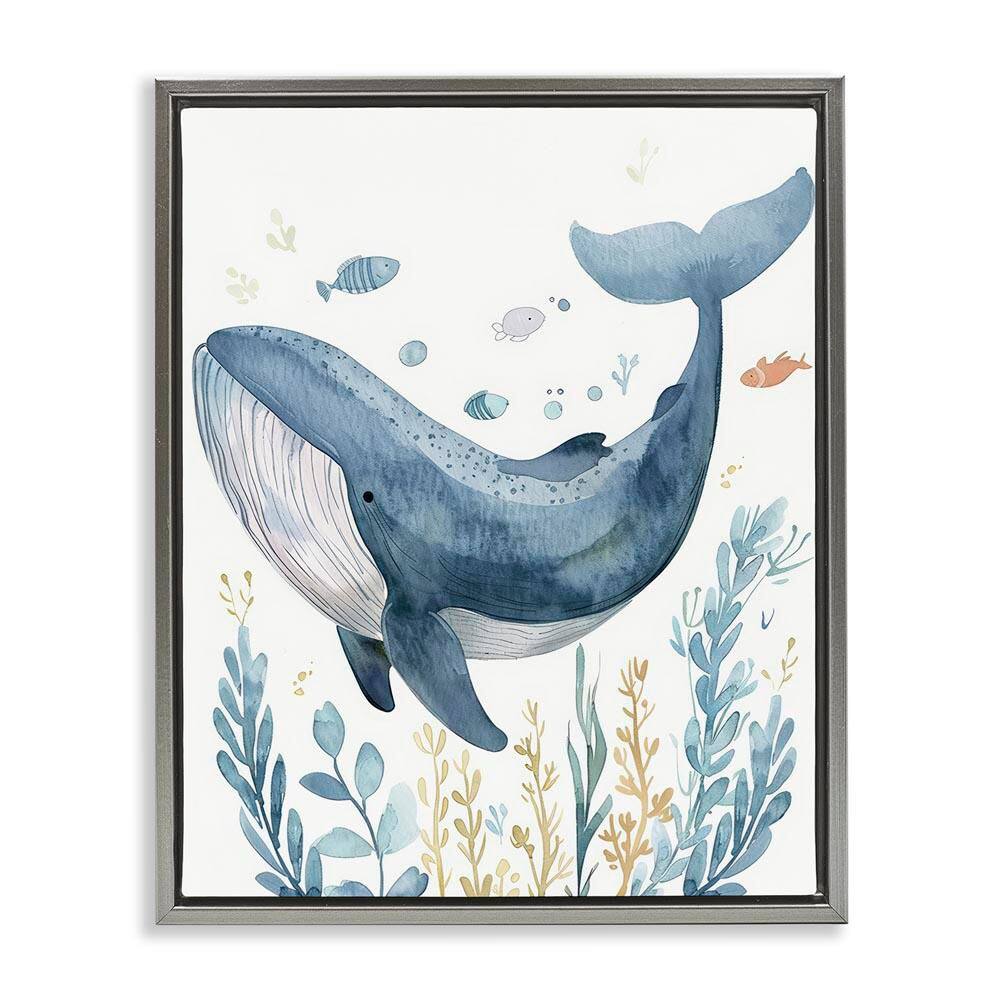 Curved Blue Whale by Franklyn Gregory Gray Floater Frame Animal Graphic Art Print 21 in. x 17 in. price history on PriceWatchPro