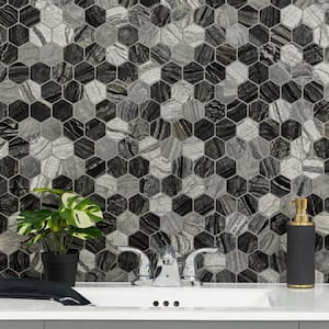 Henley Hexagon 12 in. x 12 in. Polished Marble Mesh-Mounted Mosaic Floor and Wall Tile (9.8 sq. ft./case)