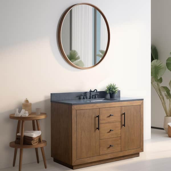 48 in. W x 22 in. D x 38 in. H Single Sink Bathroom Vanity in Tan with Black Limestone Top