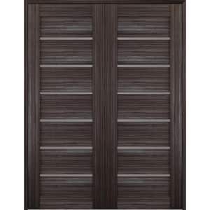 Alba 36 in. x 80 in. Both Active 6-Lite Frosted Glass Gray Oak Wood Composite Double Prehung French Door