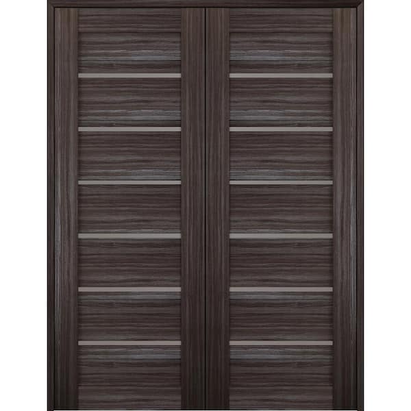 Belldinni Alba 72 in. x 80 in. Both Active 6-Lite Frosted Glass Gray Oak Wood Composite Double Prehung French Door
