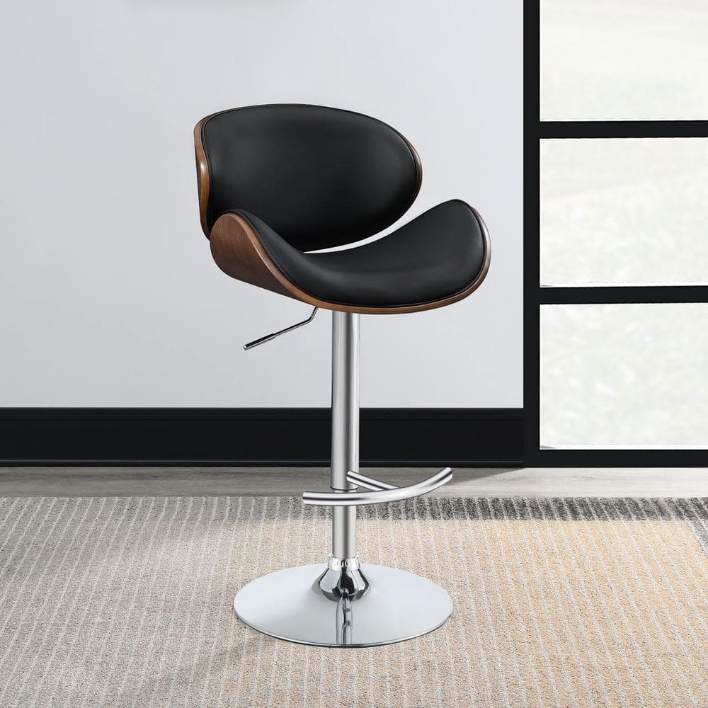 Adjustable Black Faux Leather and Walnut Bar Stool