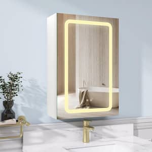 20 in. W x 30 in. H Defogging Surface Mount Rectangular White Aluminum Lighted LED Bathroom Medicine Cabinet with Mirror